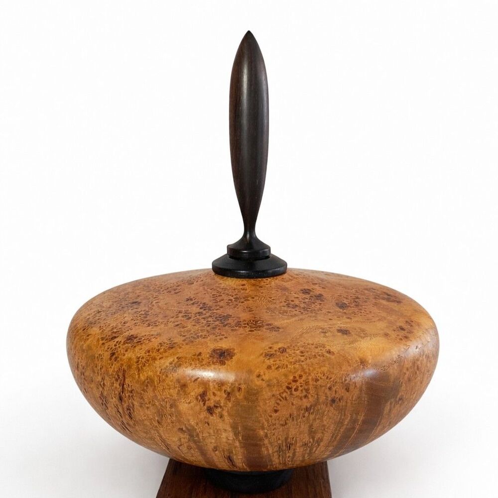 Turned hand made Black Ash Burl Wood Vase Hollow Form Vessel Signed LeMieux